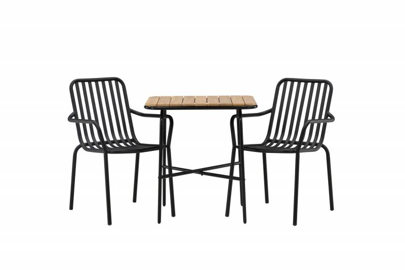 Holmbeck cafes&aelig;t med bord i akacie 70x55cm og 2 sorte stole
