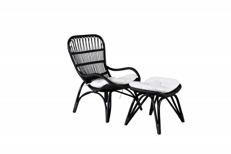 Ella loungestol med skammel og hynde i rattan sort