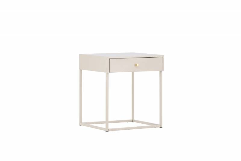 Bakal sengebord med skuffe 43x43cm i beige st&aring;l