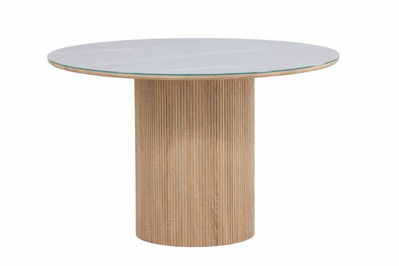 H&auml;r&ouml;n rundt spisebord &Oslash;120cm med glasbordplade hvid