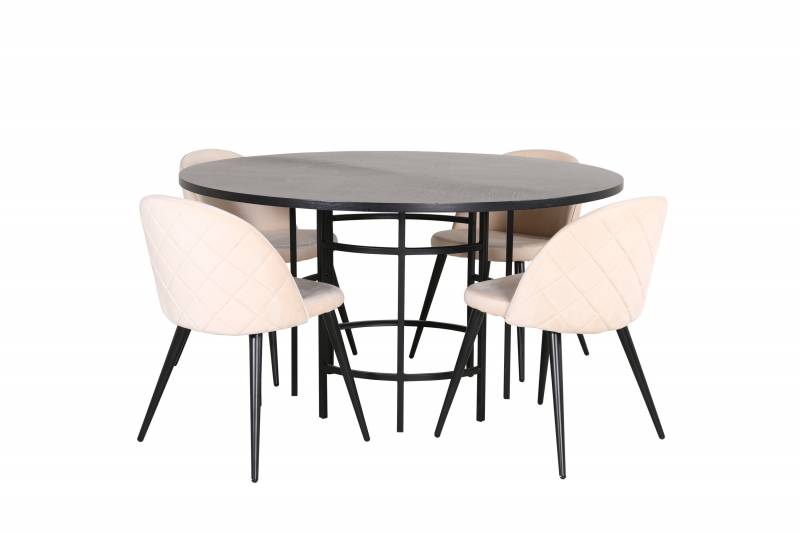 Copenhagen spisebord &Oslash;140cm sort og 4 beige spisebordsstole