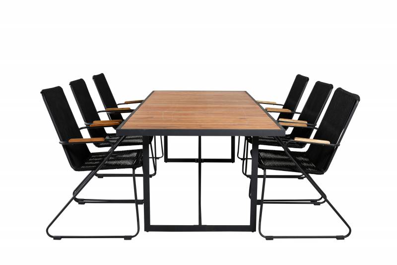 Khung have spisebord 200x100cm + 6 spisebordsstole med arml&aelig;n sort