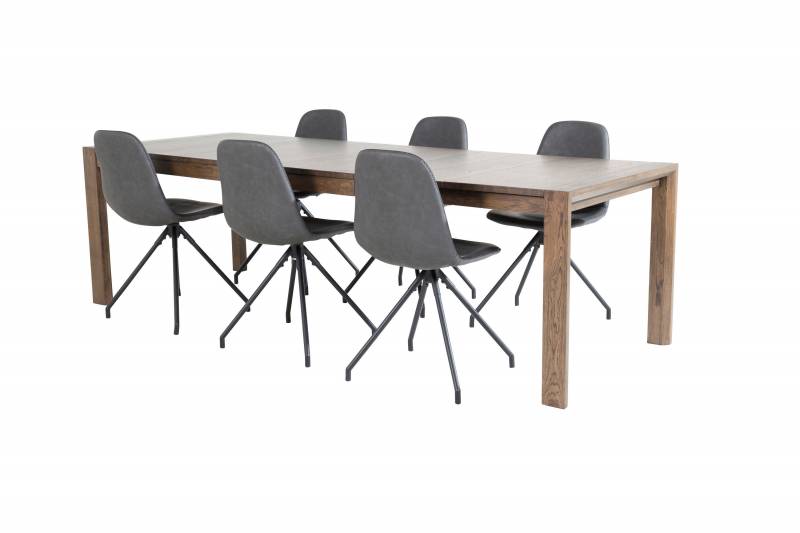 Slider udtr&aelig;ksbord i eg 170x95cm + 6 spisebordsstol med drejefunktion