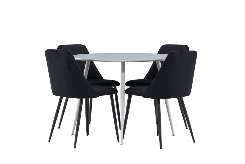 Plaza spisebord rundt &Oslash;100cm gr&aring; med 4 Night sorte stole
