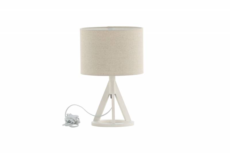 Kona bordlampe 51cm med hvid linnedsk&aelig;rm og hvidt stel