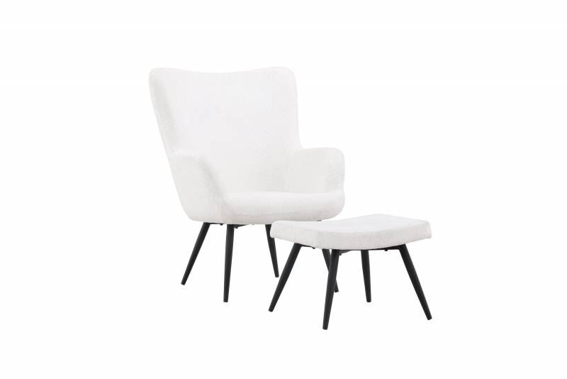 Como loungestol med skammel i polyester boucl&eacute; hvid