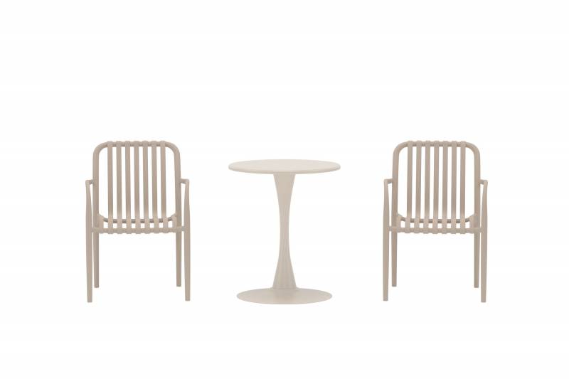 Limnos cafes&aelig;t med bord &Oslash;60cm og 2 stole beige