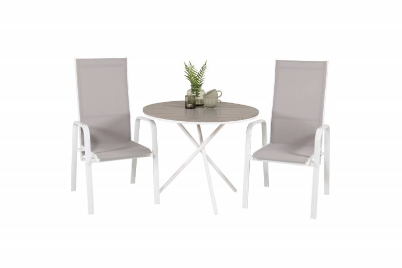 Parma caf&eacute;bord &Oslash;90cm med 2 recliner stole hvid og gr&aring;