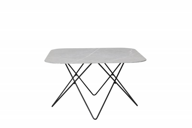 Tristar sofabord 80x80 cm i gr&aring; marmorglas og sort st&aring;l