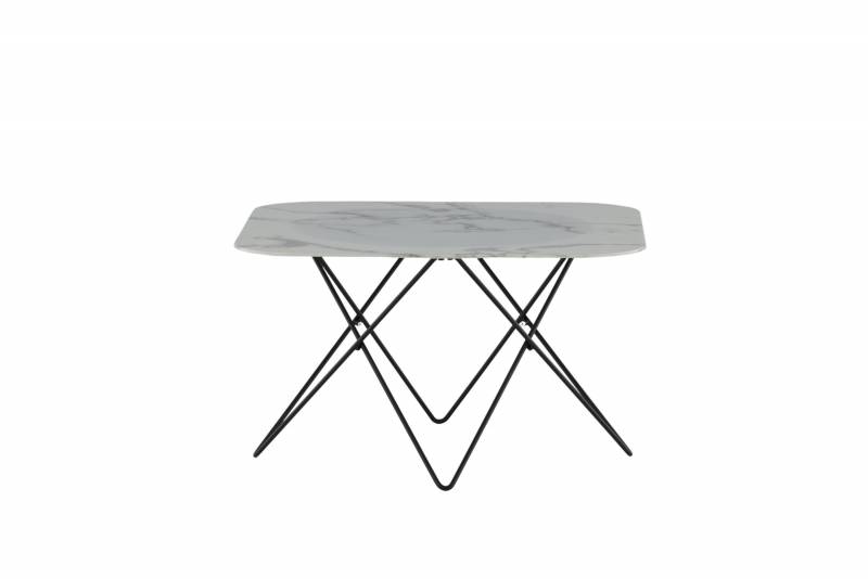 Tristar sofabord 80x80cm i hvid marmorglas og sort st&aring;l