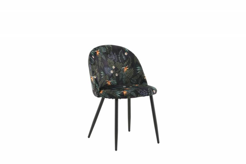 Velvet spisebordsstol i sort velour med blomsterm&oslash;nster