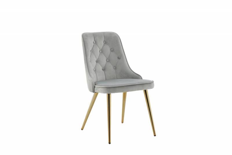 Velvet Deluxe spisebordsstol i gr&aring; velour med messingben
