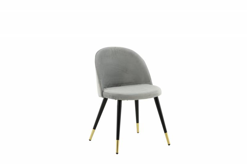 Velvet spisebordsstol i gr&aring; velour med messingdetaljer