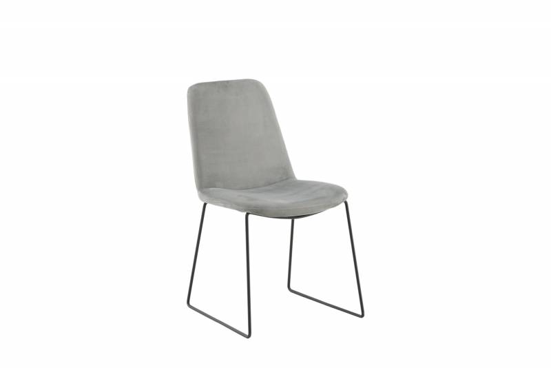 Muce spiseborddstol med gr&aring; velour og sorte ben