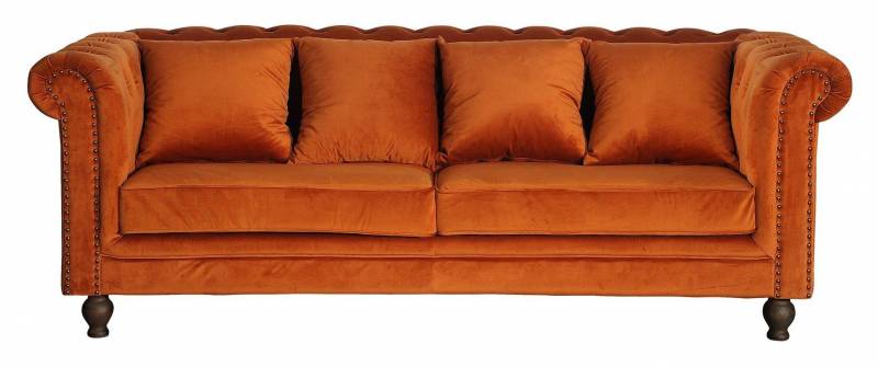Velvet 3-personers sofa 217cm orange velour og tr&aelig;