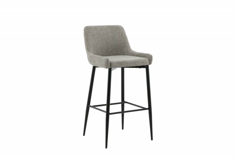 Plaza barstol med rygl&aelig;n 77cm i beige polyesterh&oslash;r og sort st&aring;l