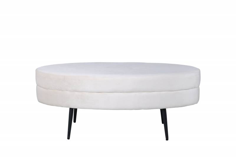 Otto Ottoman oval 100x40cm hvid fl&oslash;jl med sorte ben