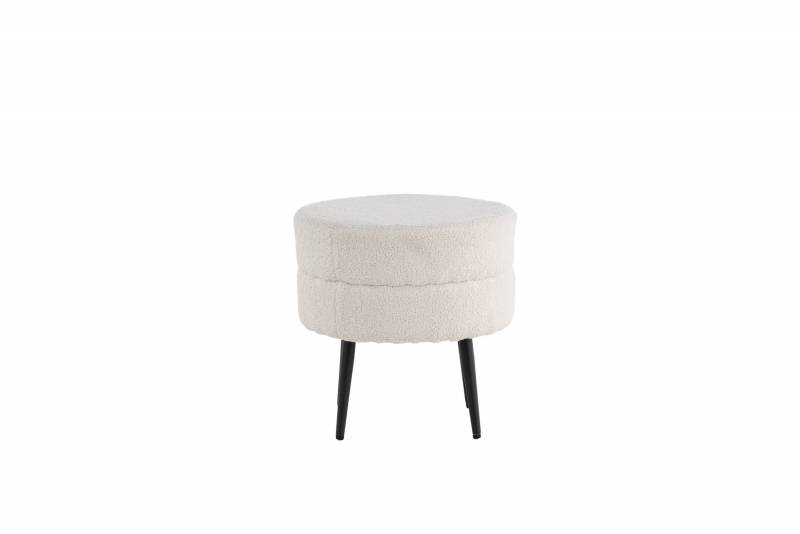 Pot puf &Oslash;40cm med hvid Teddy velour og sorte ben