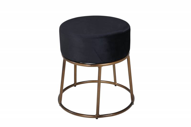 Petra puf &Oslash;46cm med kobberfarvet metalstel og sort velour