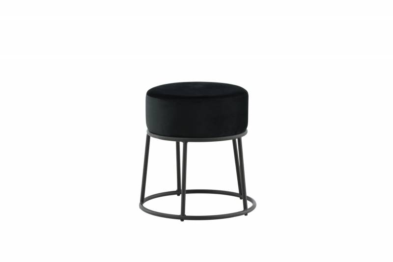 Petra puf &Oslash;46cm med sort metalstel og sort velour