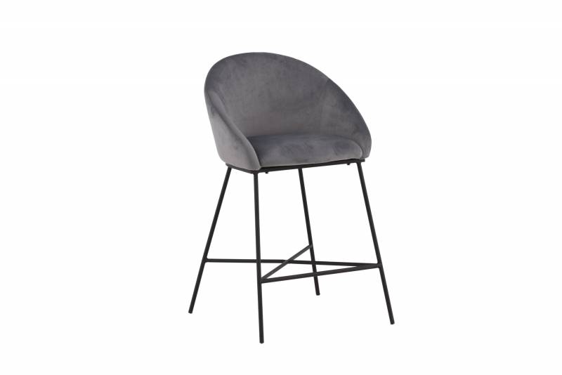 Barstol med h&oslash;jde 67cm og m&oslash;rkegr&aring; velour med sort metalstel