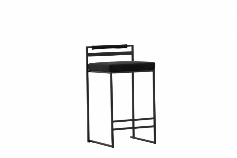 Opelika barstol 66 cm i sort velour med sort metalstel