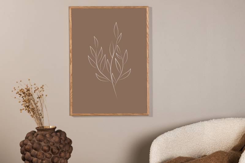 Plakat Drawed Leaf 30x40cm brun