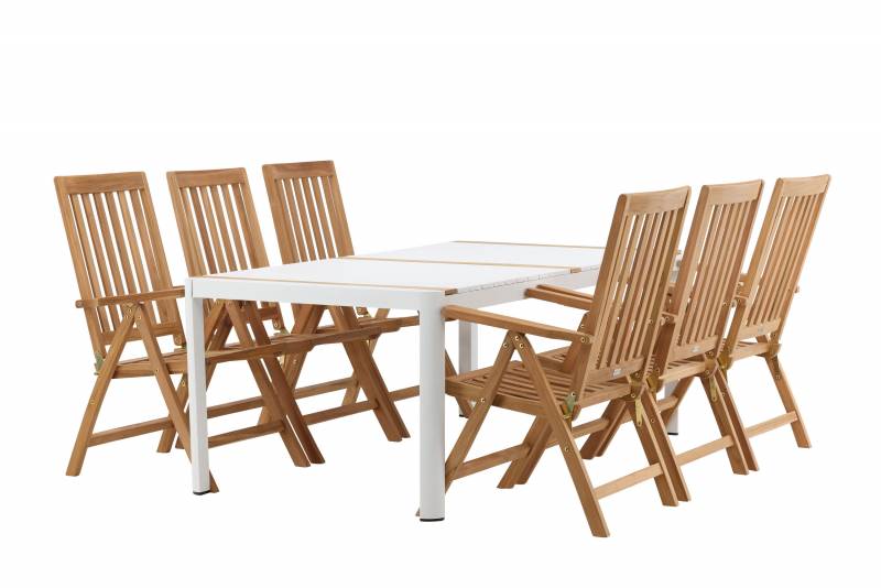 Togo havespisebord 200x100cm og 6 stk. Kenya stole i teak