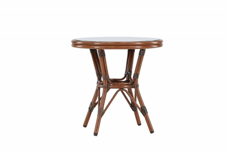 Sagres udend&oslash;rs cafebord &Oslash;60cm med glasbordplade brun