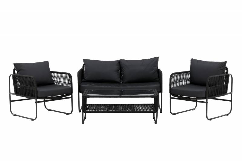 Utah lounges&aelig;t med sofa to stole og glasbord sort