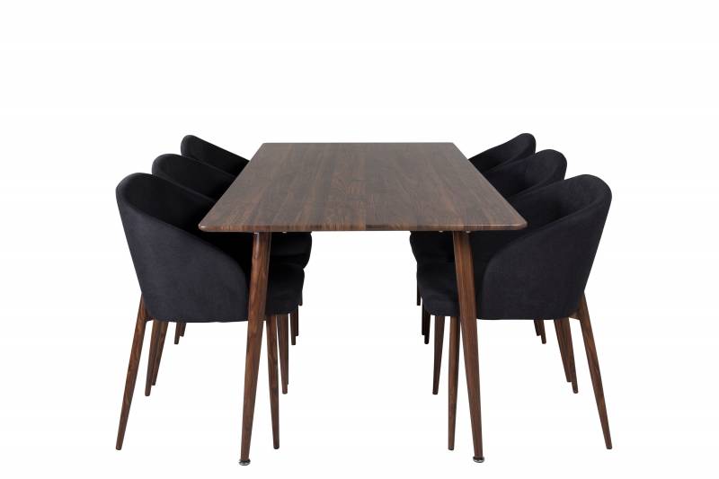 Polar+Arch spisebordss&aelig;t 180x90cm med 6 stole sort og valn&oslash;d