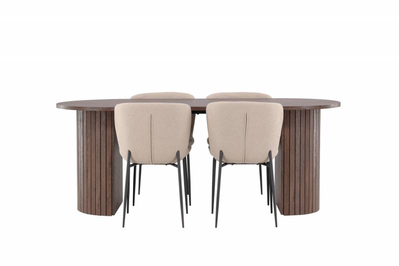 H&auml;r&ouml;n spisebordss&aelig;t 200x90cm mocca med 4 Modesto beige stole