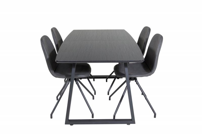 Inca udtr&aelig;ksbord 160x85cm med 4 spisebordsstol med drejefunktion sort