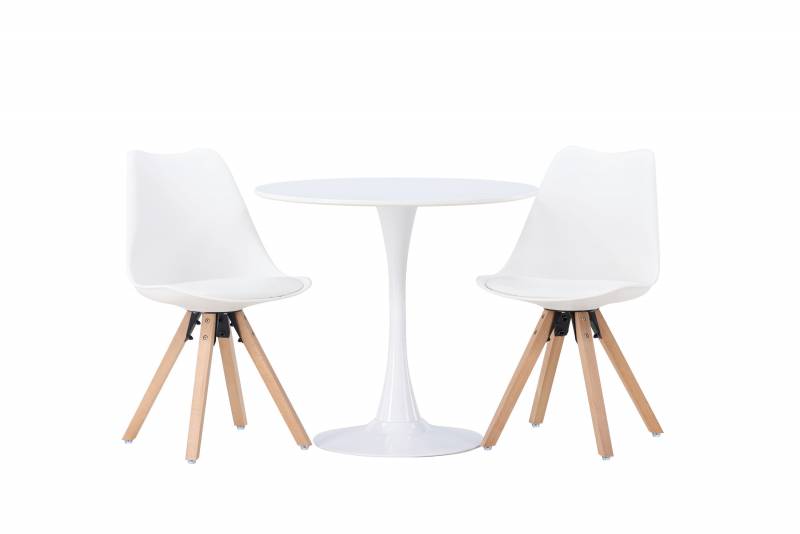 Hamden spisebordss&aelig;t med bord &Oslash;80cm og to Zeno stole hvid