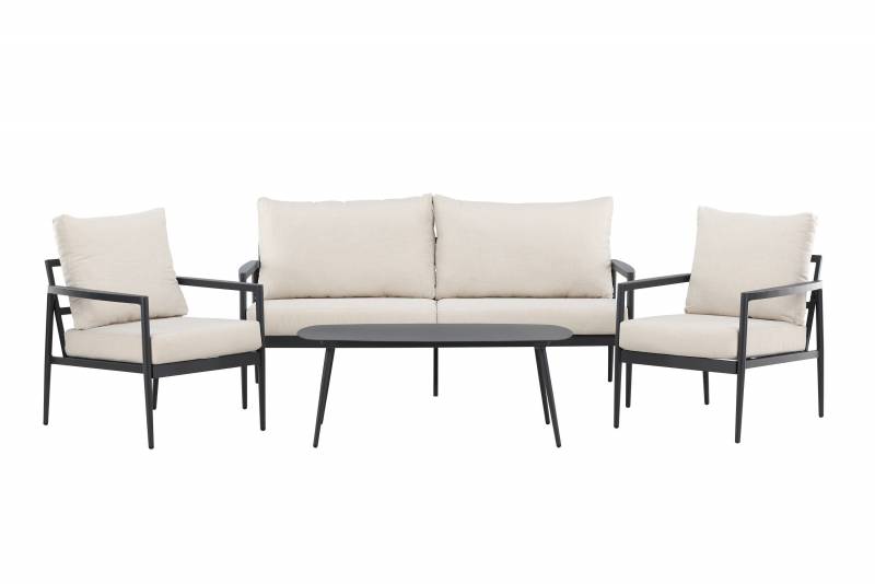Taromina lounges&aelig;t med sofa 2 stole og bord beige og sort