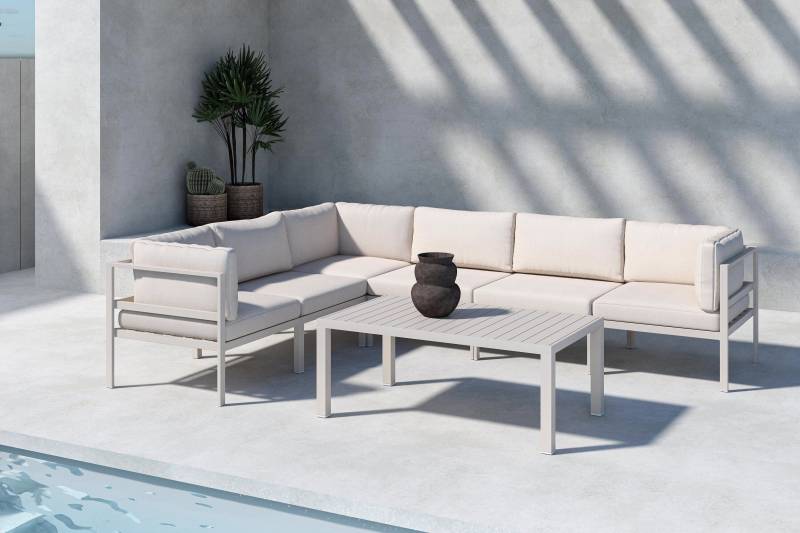 Copacabana hj&oslash;rne loungesofa 3 + 3 modul&nbsp;med hynder og bord beige
