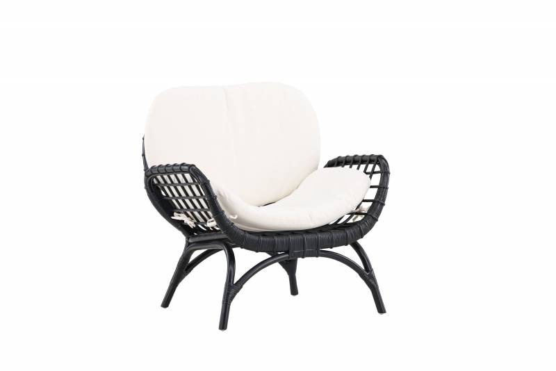 Moana havestol i sort rattan med hvide hynder 