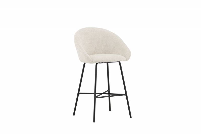 Velvet barstol 69 cm med hvid teddy og sort metalstel