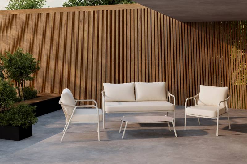 Sicily lounges&aelig;t med sofa 2 stole og bord akacietr&aelig; beige