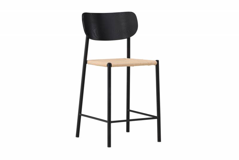 Polly barstol med rygl&aelig;n 67cm med naturfarvet reb og sort stel