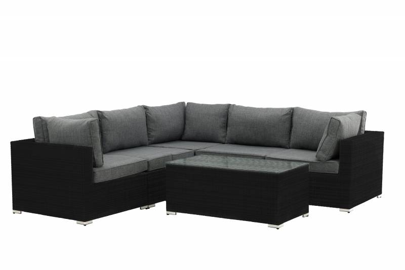 Amazon outdoor sort lounge hj&oslash;rnesofa med bord og gr&aring; hynder 