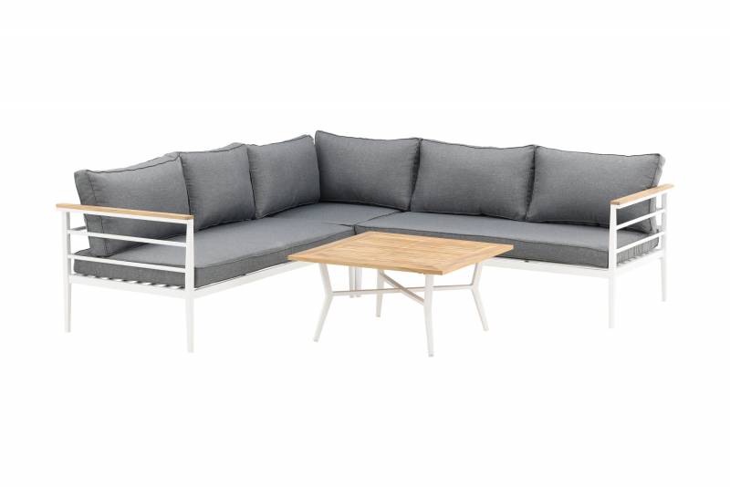 Mexico lounges&aelig;t med hj&oslash;rnesofa 233x54x76cm og bord hvid