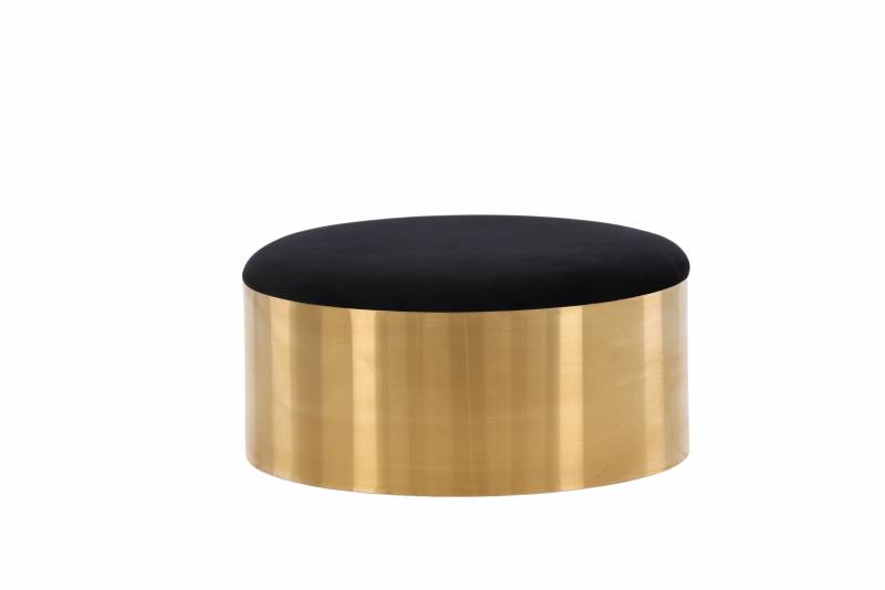 Puff stol &Oslash;75cm guld med sort velour s&aelig;de