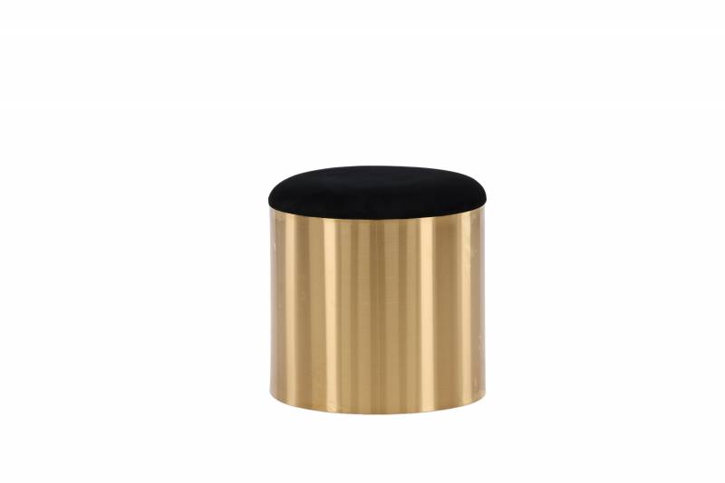 Puff stol &Oslash;45cm guld med sort velour s&aelig;de