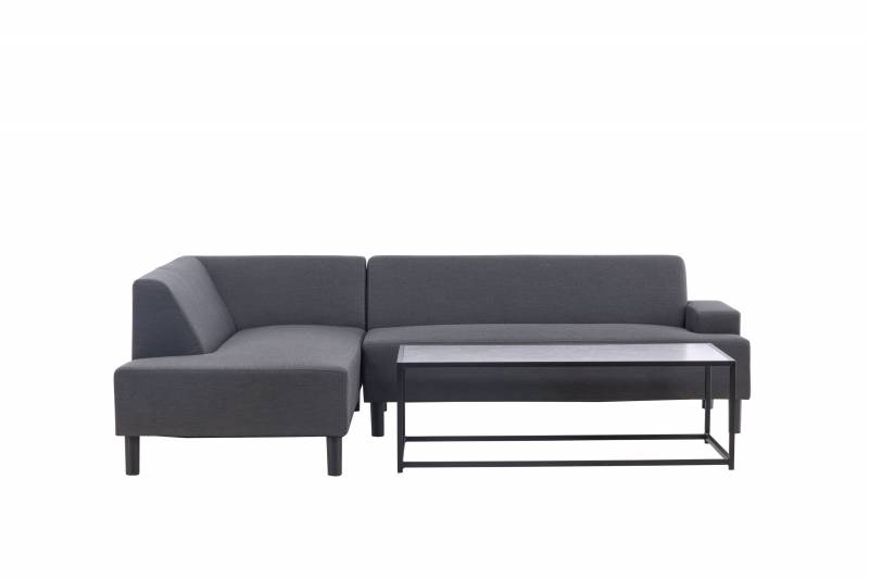 Mecka lounges&aelig;t med hj&oslash;rnesofa og bord gr&aring;