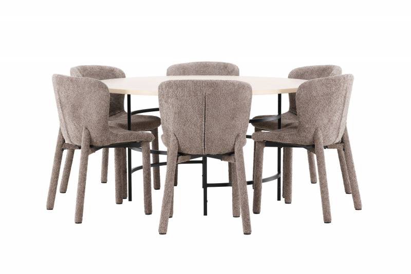Copenhagen spisebord &Oslash;140cm hvidpudset med 6 brune Astoria stole