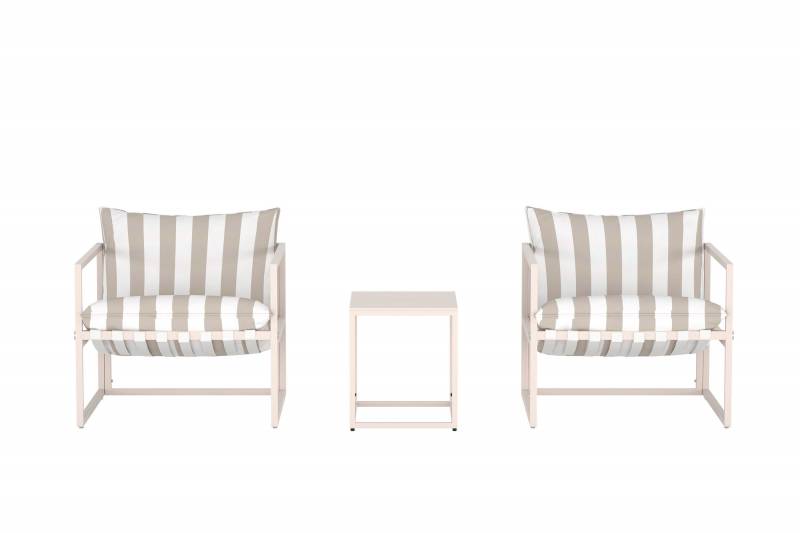 Messina Lounges&aelig;t med 2 stole, sidebord og stribede hynder beige