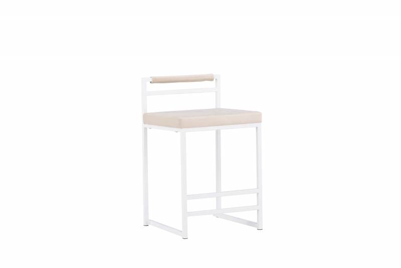 Opelika barstol 58 cm beige i bl&oslash;d velour med hvide st&aring;lben
