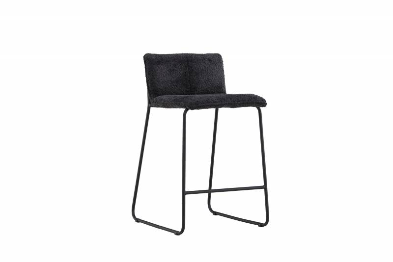 Bisbee barstol 65cm i sort boucl&eacute; med st&aring;lben