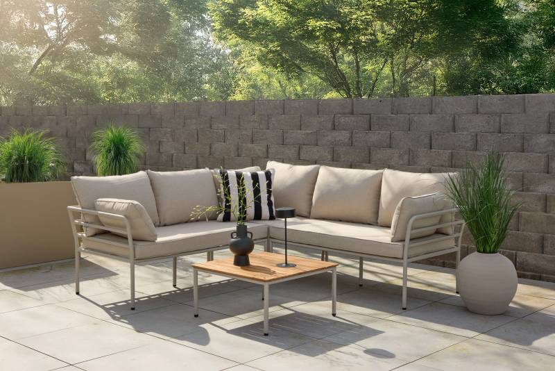 Penh lounges&aelig;t med hj&oslash;rnesofa og bord 198x198x60cm beige